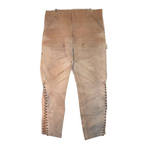 Vintage Carhartt Carpenter Jeans Mens 36X32 Khaki Double Knee Pants Union USA